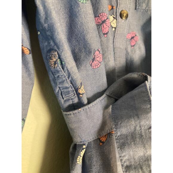 H&M Chambray Butterfly Print Shirt Dress ~ Sz S 6-7 ~ Tie Belt & Go! - Picture 5 of 6